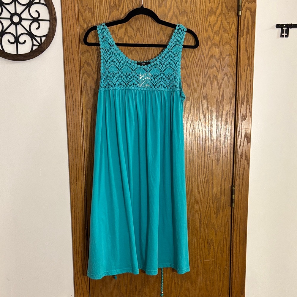 H&M Teal Crochet Detail Dress (L)
